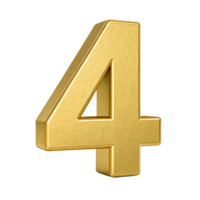 Gold Number Four 3D Render Luxury Elegant Metallic Golden Digit Four Number Graphic Design Element png