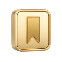Golden Bookmark Icon in Square Frame 3D Render App Button Web Design Element Luxury Gold Bookmark png