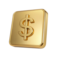 3D Render of Golden Square Button with Dollar Sign Luxury Financial Icon png