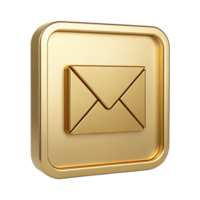 Golden 3D Email Icon Luxury Message Symbol Square Button Premium Communication png