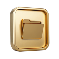 Golden 3D Render of a Square File Folder Icon Button png