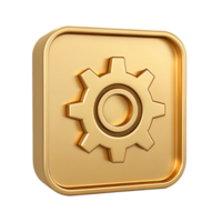 Golden Gear Icon on Square Button 3D Render Settings Options Configuration Technology png