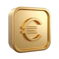 Golden Euro Currency Symbol Icon 3D Render Square Button Wealth Finance App Icon png