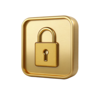 Gold Padlock Security Icon 3D Render of a Locked Symbol on Golden Circular Button for Website App png