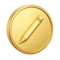 Golden Circular Icon with Pencil Symbol Premium 3D Render for Editing Writing and Design Concepts png