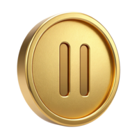 3D Render of a Gold Pause Button Coin Game Asset Media Control Icon png