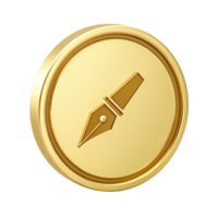Golden Pen Nib Icon on Circular Badge 3D Render Luxury Writing Design Element png