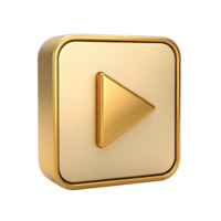 Luxurious Golden Play Button Icon 3D Render of Premium Media Player Interface Element png