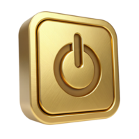 Luxury Gold Power Button Icon 3D Render On Off Switch Digital Interface Shiny Metallic Square Design png