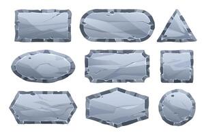 Set of stone board with sharp jagged edges and rough surface, giving it a fractured look. Stone banner element for game and web. Ui or gui design element. Cartoon illustration vector