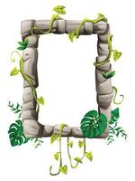 Stone frame with rectangular layout and vines wrapped around, tropical decoration. Cartoon illustration vector