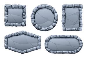Set of stone frame with various shapes and rough textures. Stone banner element for game and web. Ui or gui design element. Cartoon illustration vector