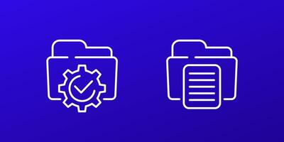 project management line icons with folders for web vector