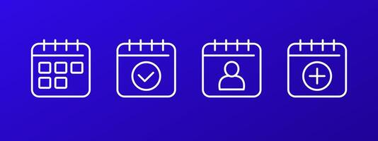 calendar and schedule line icons, set vector
