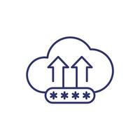 upload to a secure cloud line icon on white vector