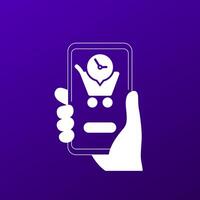order history icon with a shopping cart and phone in hand vector