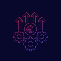 efficiency growth icon with euro and gears, linear design vector