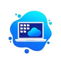 cloud storage icon with a laptop and file folders vector