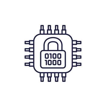 Hardware encryption line icon with a chipset vector