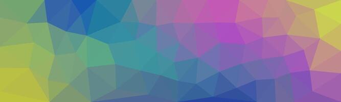 A colorful abstract low poly background featuring a gradient of vibrant hues including blue, green, pink, and yellow in geometric triangular patterns. vector