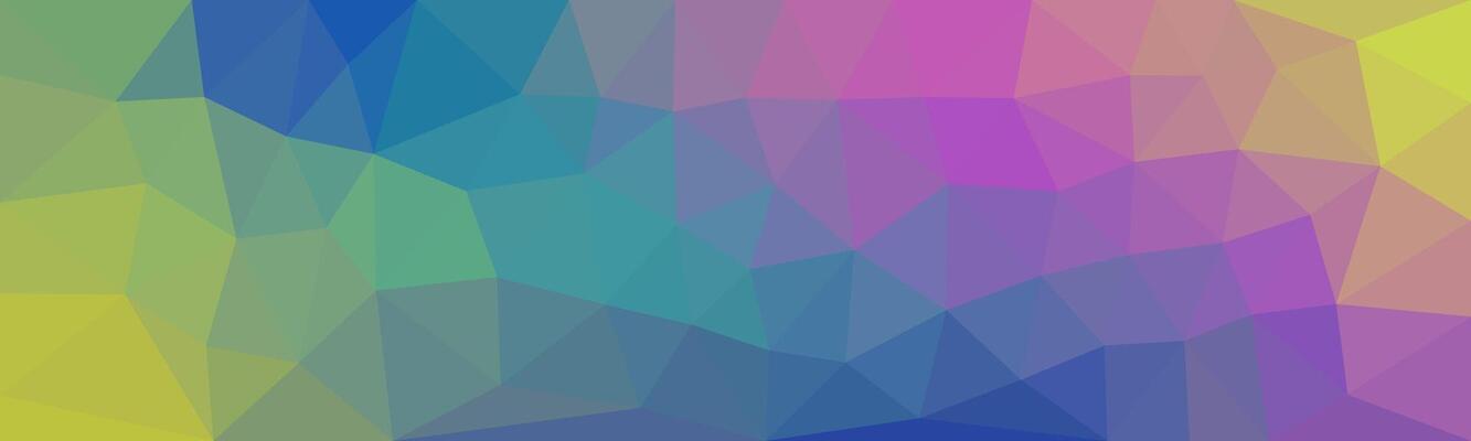 A colorful abstract low poly background featuring a gradient of vibrant hues including blue, green, pink, and yellow in geometric triangular patterns.