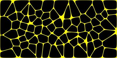 Abstract black pattern with irregular, organic shapes outlined by bright yellow lines, resembling a cracked surface or cellular structure. vector