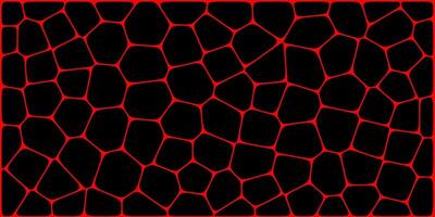 A black background filled with irregular polygonal cells outlined in glowing red, resembling a Voronoi pattern or biological cell structure. vector