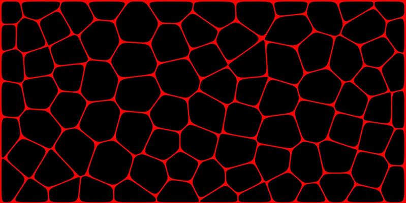 A black background filled with irregular polygonal cells outlined in glowing red, resembling a Voronoi pattern or biological cell structure.