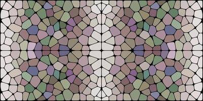 Symmetrical abstract pattern of multicolored irregular shapes outlined in black, resembling a mosaic or stained glass with mirrored layout. vector