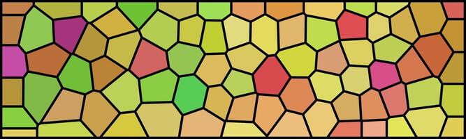 Colorful stained glass pattern with irregular polygonal shapes, outlined in black, creating a vibrant mosaic effect. vector