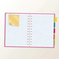 flat lay with blank notebook page paper with sticky note vector
