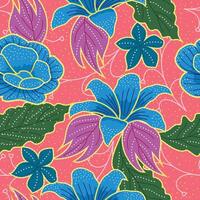 seamless batik pattern on a pink background, accented with gold detailing. The design evokes a rich, rustic, and elegant mood vector