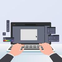 Creative graphic designer working on laptop keyboard vector