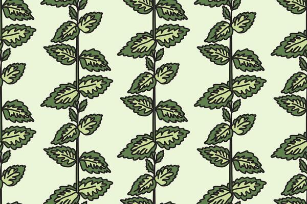Botanical floral seamless pattern illustration. Repeating plants with Leaves Stems in pastel green background. Graphic design for Fashion Wedding Textile Greeting Card Cover Birthday Wallpaper