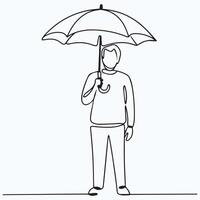 Man with umbrella continuous one line illustration vector