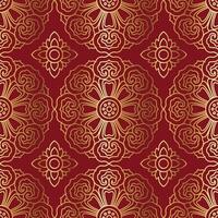 Seamless red and gold pattern with traditional Asian elements vector