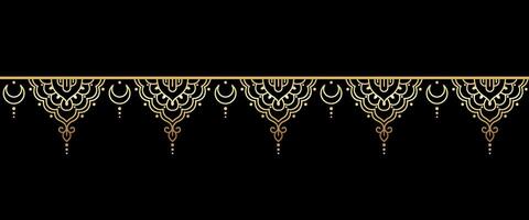 Decorative intricate mehndi style seamless border in gold on dark background vector