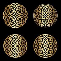 Elegant round gold celtic motifs on black for upscale branding and creative projects vector