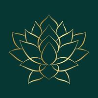 Minimal lotus flower in gold on green background vector