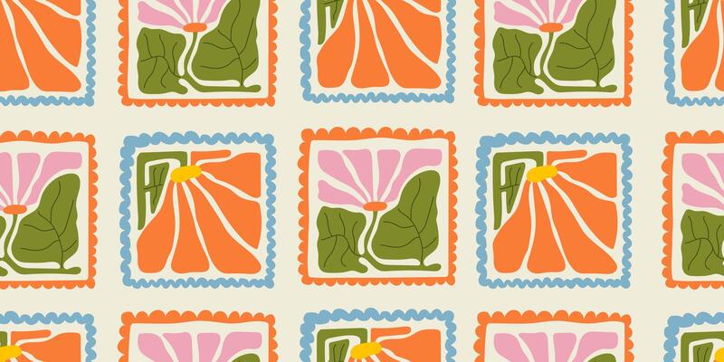 Colorful abstract flower seamless pattern illustration. Children style floral doodle background collection, funny basic nature shapes wallpaper. Spring nature art print, vintage flowers texture.