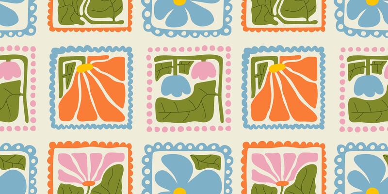 Seamless pattern of botanical floral figures in the style of Matisse. Pastel color silhouettes of plants, flowers, paper collage. Floral Matisse seamless pattern, curve leaves