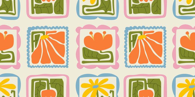 Colorful floral seamless pattern illustration set. Vintage style flower frame background design collection. Geometric natural wallpaper print, spring season nature backdrop texture with flowers.