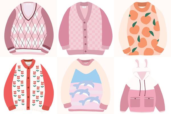 Set of cute sweater for winter cardigan hoodie illustration