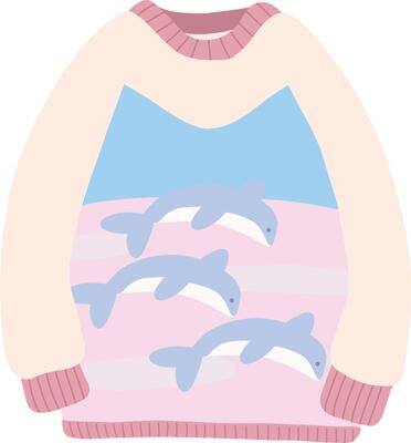 Cute Pink Dolphin Printed on Sweater Illustration