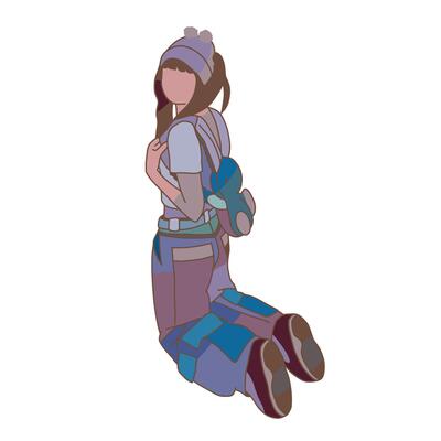 Trendy girl wearing a beanie and cute bunny backpack full color design illustration