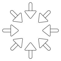 Multiple outline black line arrows in a circular pattern pointing inward vector