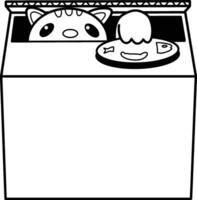 Outline style of cute cat inside a cardboard box with fish button toy illustration vector