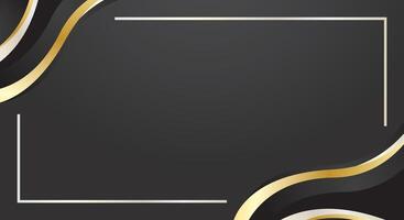 Black luxury background with gold wave frame vector