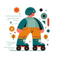 Boy roller skating. Color illustration in flat style. vector