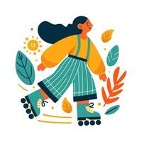 Girl roller skating alone. Color illustration in flat style. vector